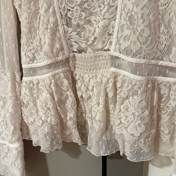Free People Penelope Lace Swiss Dot Peplum Blouse Top White Size Large - Picture 7 of 11